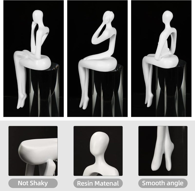 BMLCGJ Thinker Statue Gold Decor Abstract Art Sculpture, Golden Resin Collectible Figurines for Home Living Room Office Shelf Decoration,Great Gifts Ideas (Sitting Posture-White) - Image 3